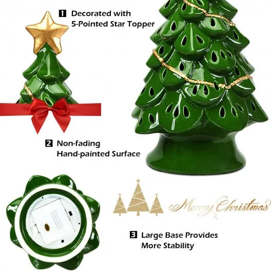 11.5" Pre-Lit Ceramic Hollow Christmas Tree with LED Lights