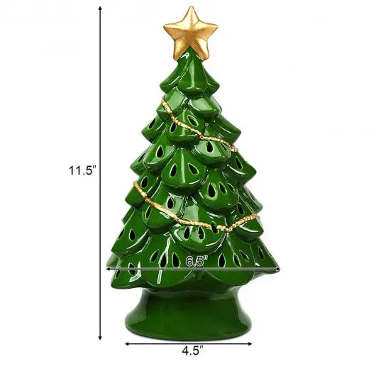 11.5" Pre-Lit Ceramic Hollow Christmas Tree with LED Lights