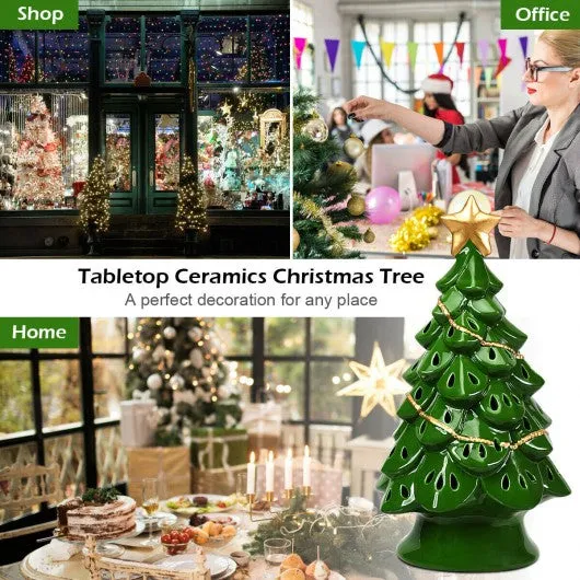 11.5" Pre-Lit Ceramic Hollow Christmas Tree with LED Lights