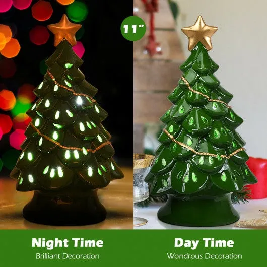 11.5" Pre-Lit Ceramic Hollow Christmas Tree with LED Lights