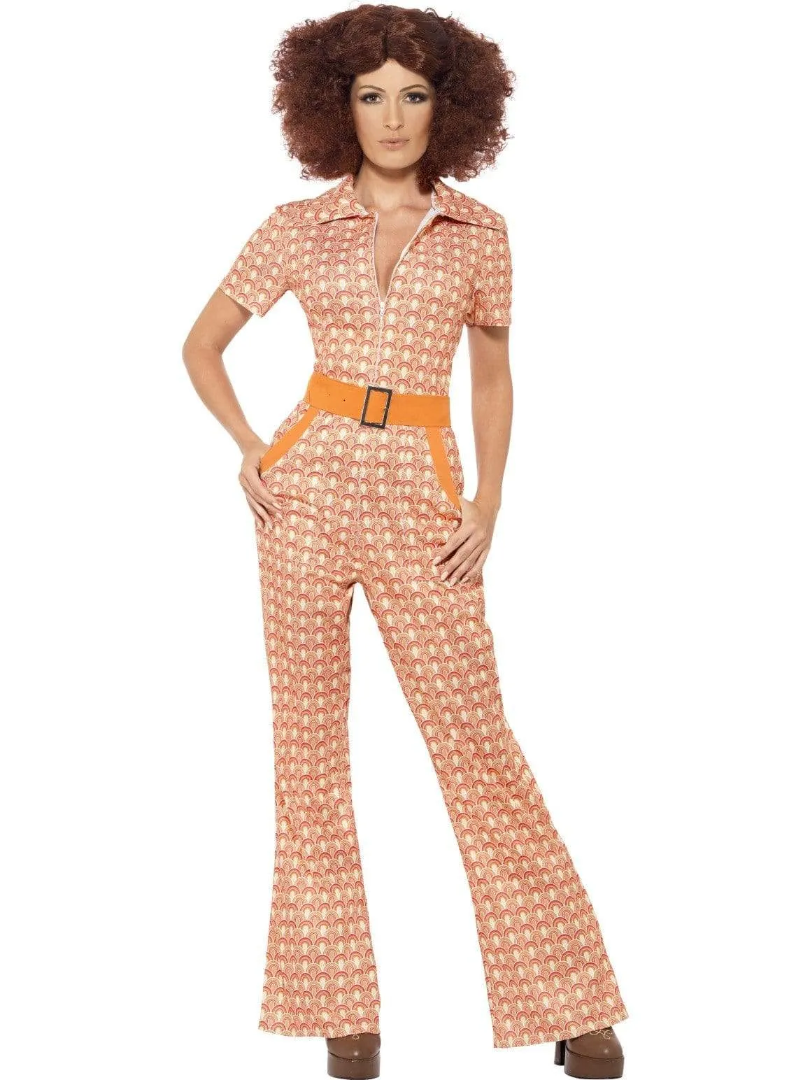 1970s Chic Costume Woman's Orange Jumpsuit