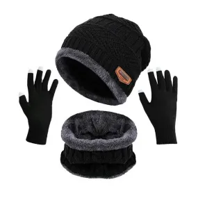 3 IN 1 Winter Knit Beanie Hat with Scarves And Touch Screen Gloves for Men Women Windproof Warm Fleece Cap Cycling Equipment