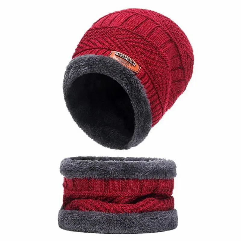 3 IN 1 Winter Knit Beanie Hat with Scarves And Touch Screen Gloves for Men Women Windproof Warm Fleece Cap Cycling Equipment