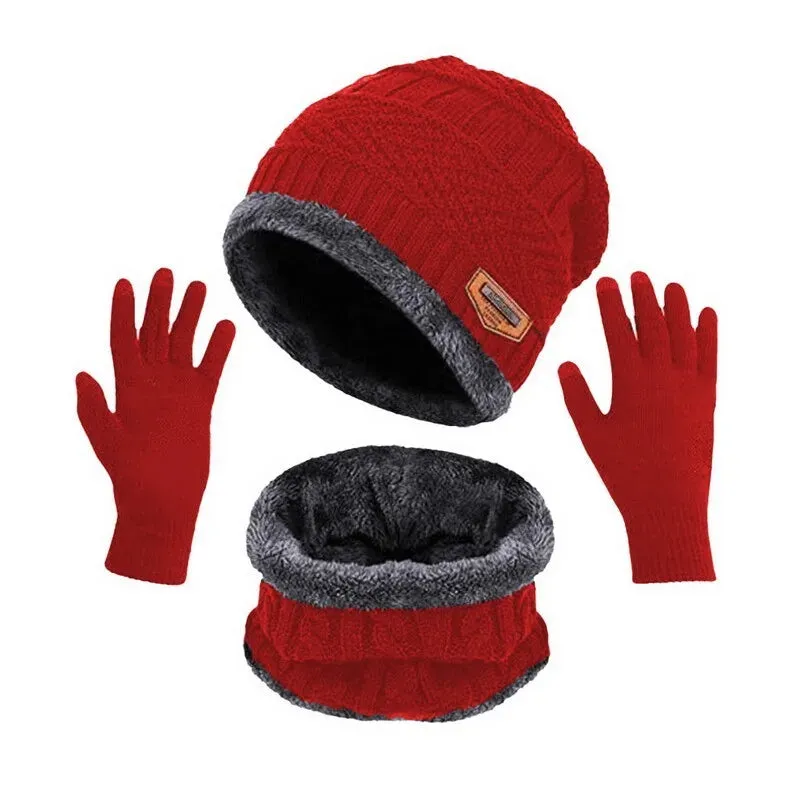 3 IN 1 Winter Knit Beanie Hat with Scarves And Touch Screen Gloves for Men Women Windproof Warm Fleece Cap Cycling Equipment