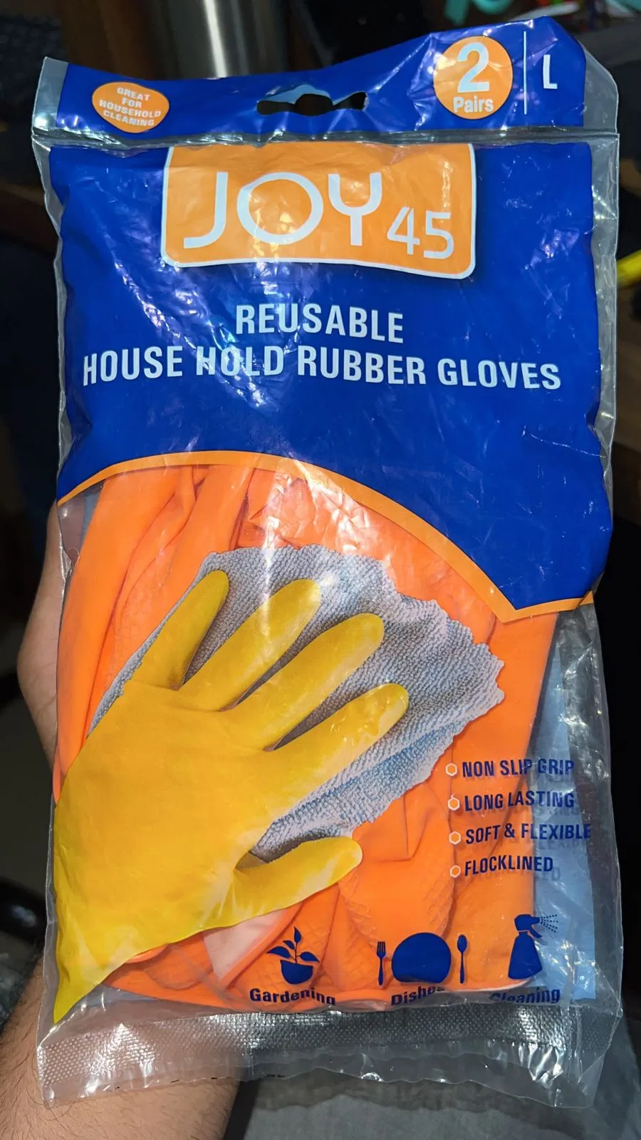 4851 2 Pair Large Orange Gloves For Types Of Purposes Like Washing Utensils, Gardening And Cleaning Toilet Etc.