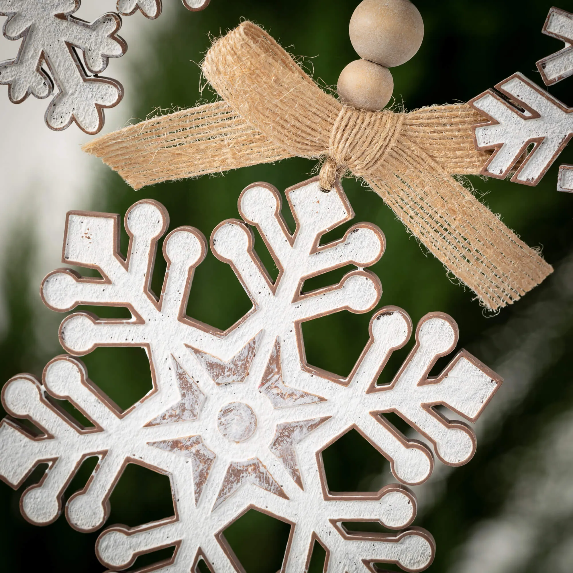 6.25"H Sullivans Wood Snowflake Ornament - Set of 3, White Christmas Ornaments