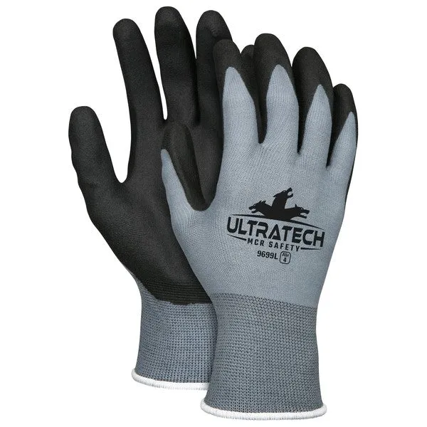 9699XS MCR Safety UltraTech Gloves, X-Small, Nylon, Black, Knit Wrist Cuff