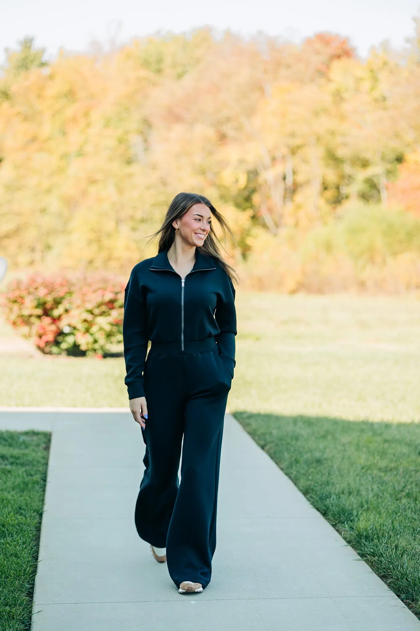 AirEssentials Long Sleeve Very Black Wide Leg Jumpsuit