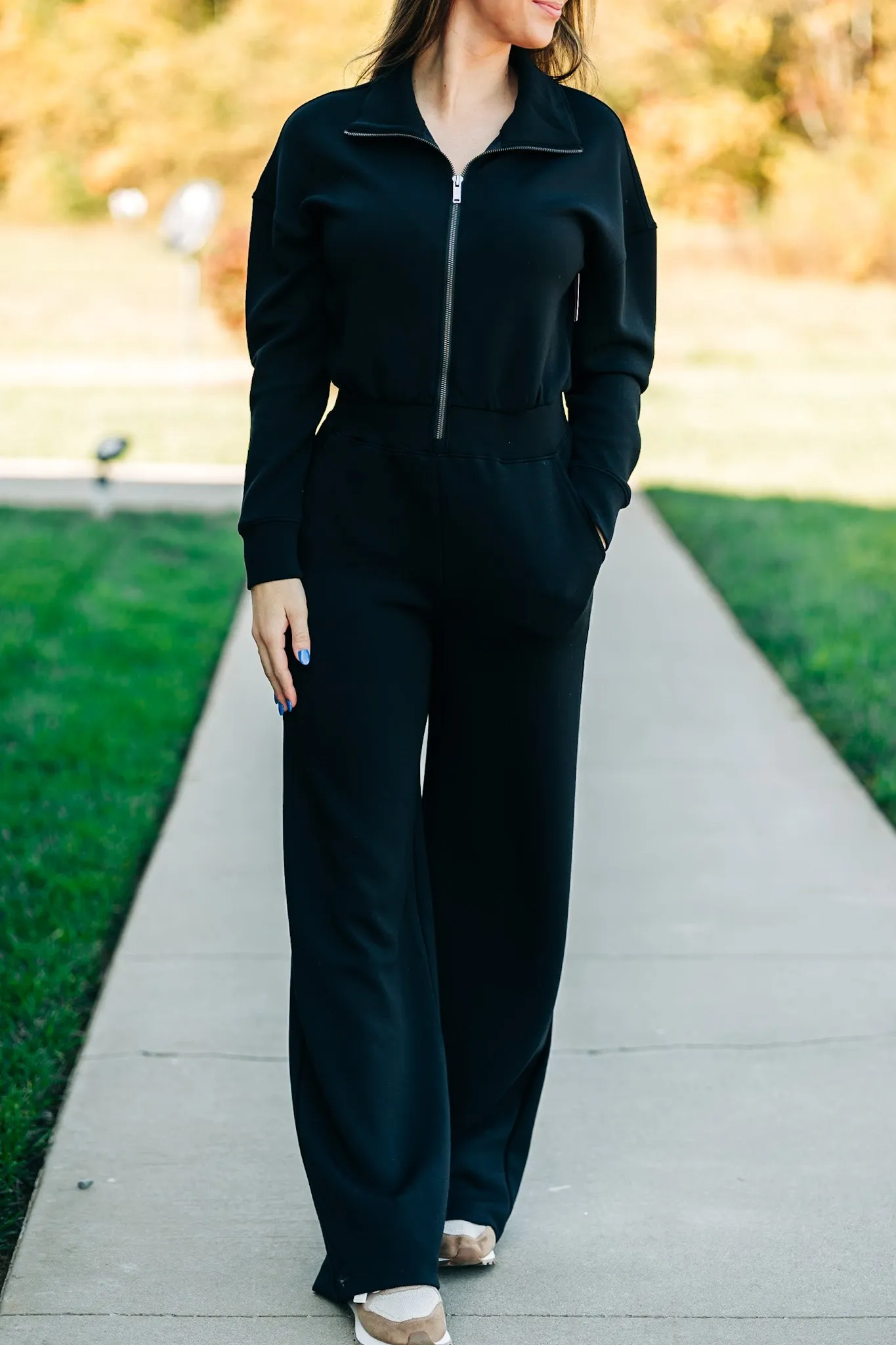 AirEssentials Long Sleeve Very Black Wide Leg Jumpsuit