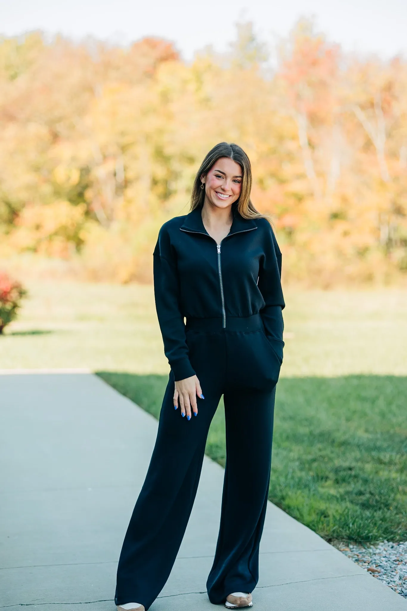 AirEssentials Long Sleeve Very Black Wide Leg Jumpsuit