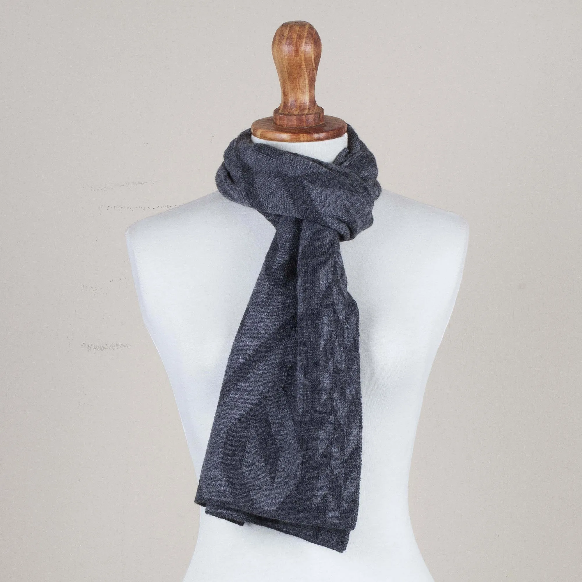 Alpaca Blend Scarf in Dolphin Grey and Slate from Peru - Mountain Scent in Grey | NOVICA