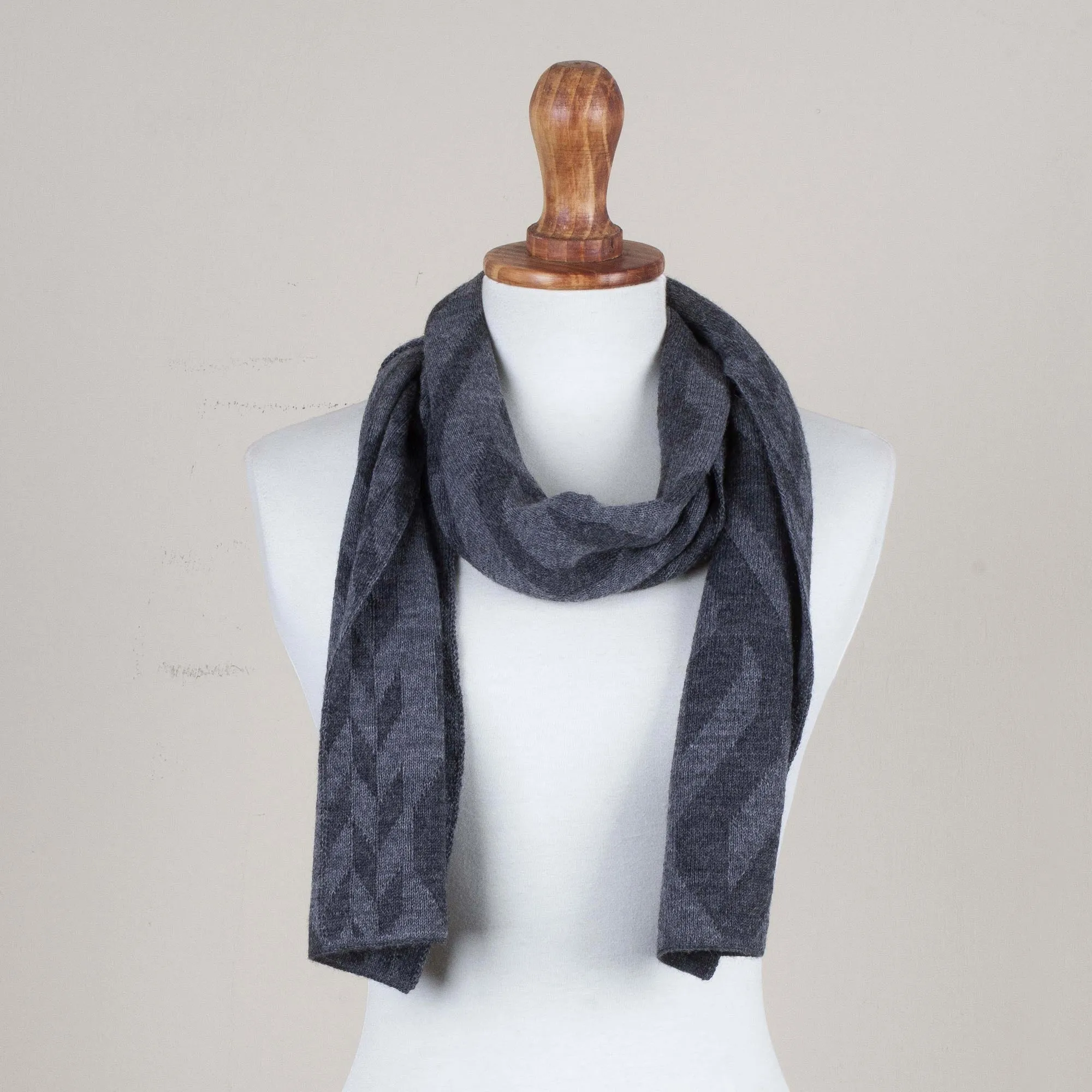 Alpaca Blend Scarf in Dolphin Grey and Slate from Peru - Mountain Scent in Grey | NOVICA