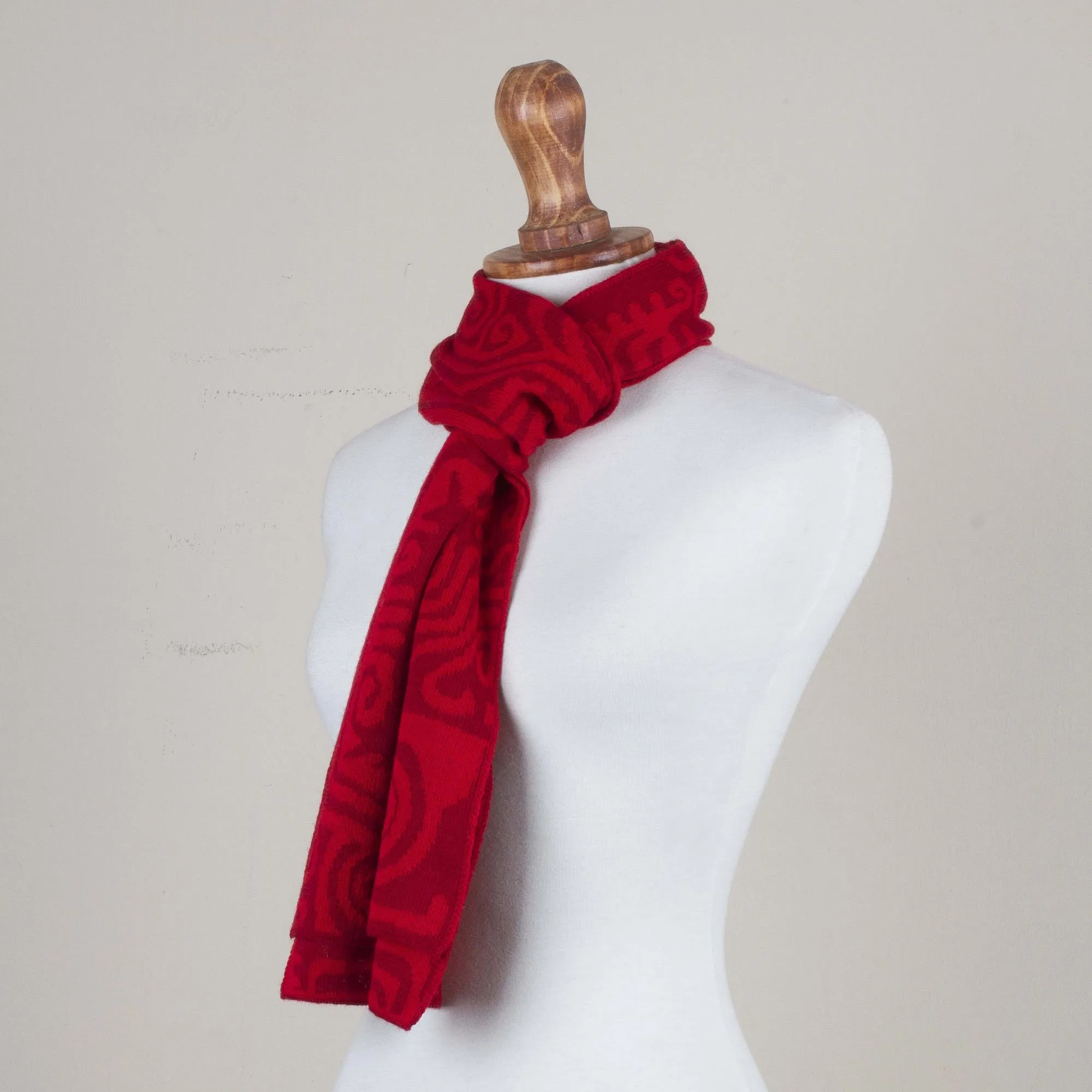 Alpaca Blend Wrap Scarf in Paprika and Chili from Peru - Paprika Chan Chan | NOVICA