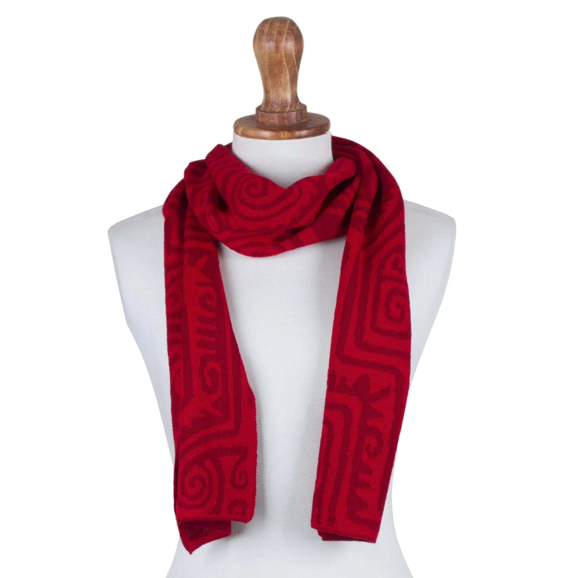 Alpaca Blend Wrap Scarf in Paprika and Chili from Peru - Paprika Chan Chan | NOVICA