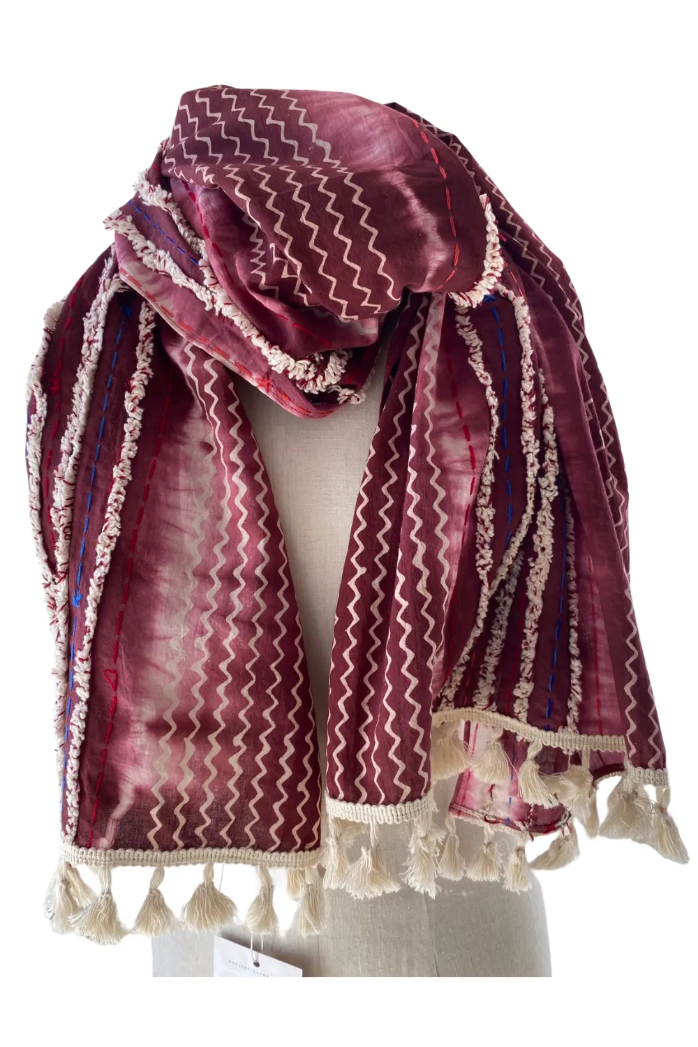 Artisan Hand Embroidery Scarf Burgundy