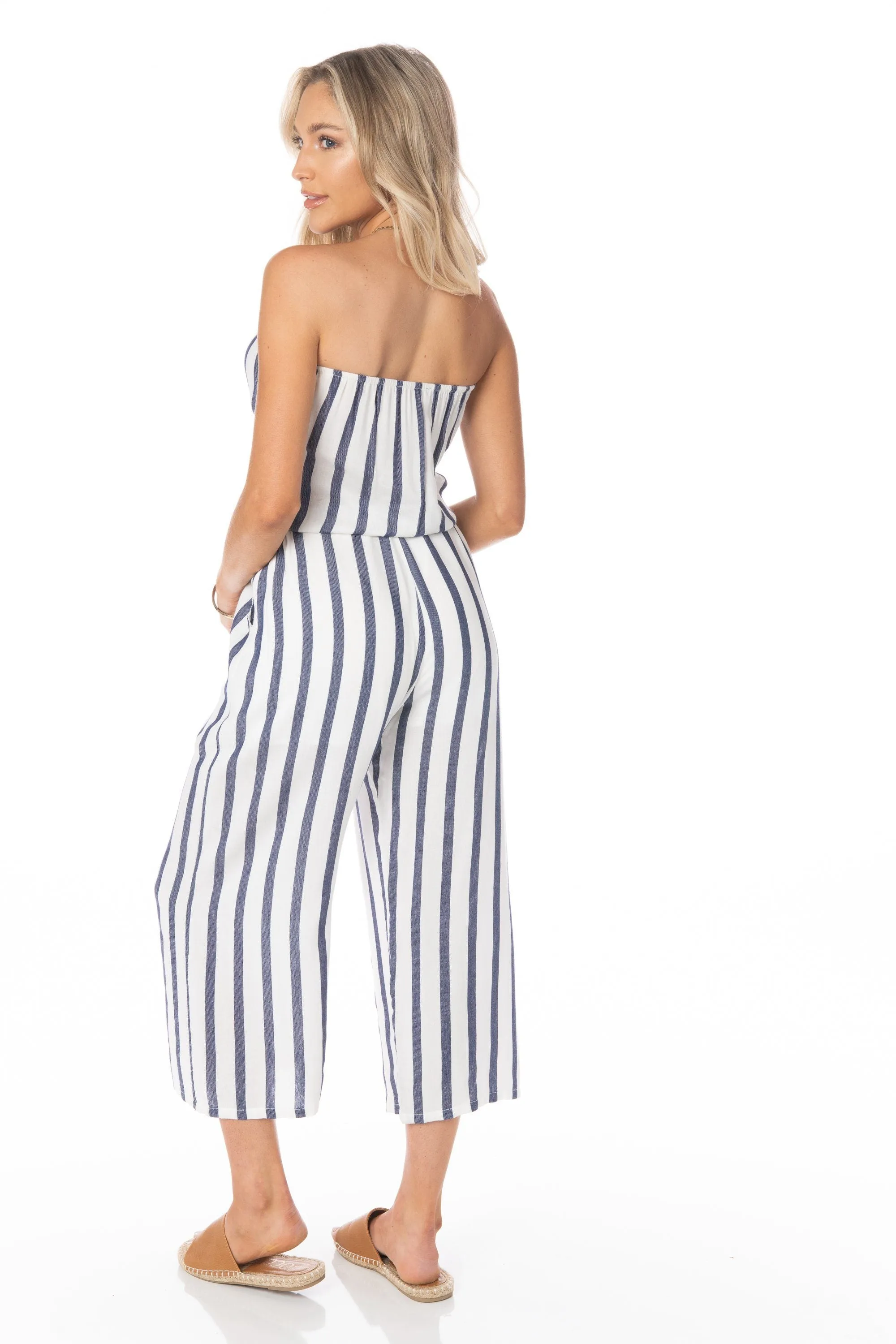 Athena Strapless White Blue Jumpsuit