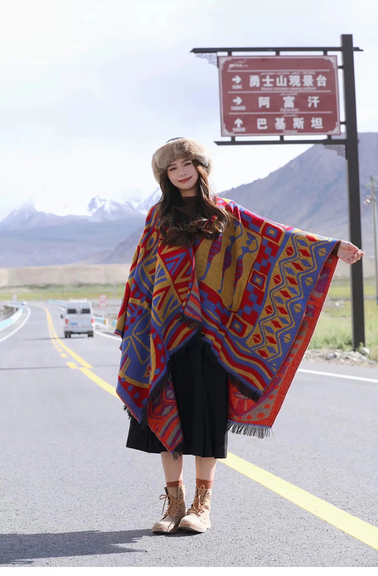 Autumn and Winter Ethnic Bohemian Warm Big Shawl Hooded Cape Scarf