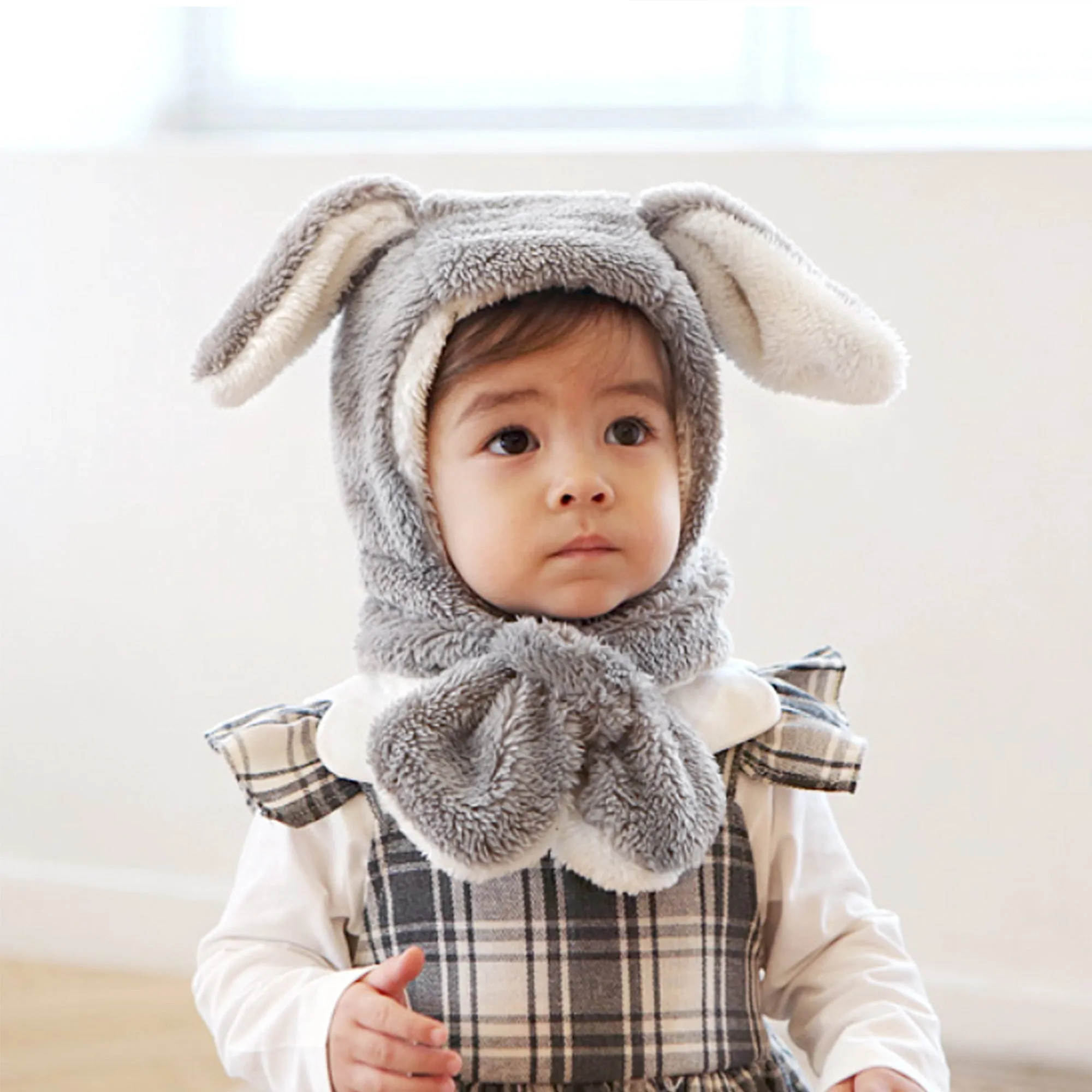 Baby Winter Earflap Bunny Bear Cozy Plush Fleece Hat | Rabbit Grey