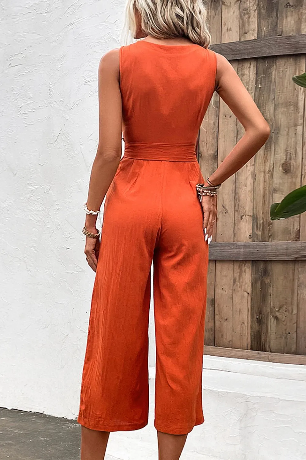 Belted Sleeveless Jumpsuit with Pockets