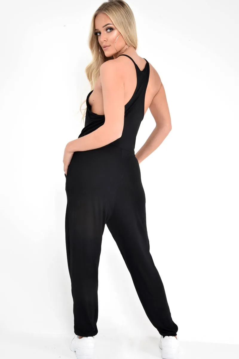 Black Plunge Strappy Jersey Jumpsuit - Narumi