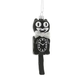 Black Retro Cat Clock Ornament 5"