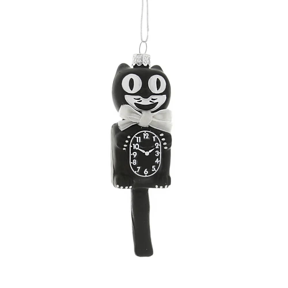 Black Retro Cat Clock Ornament 5"