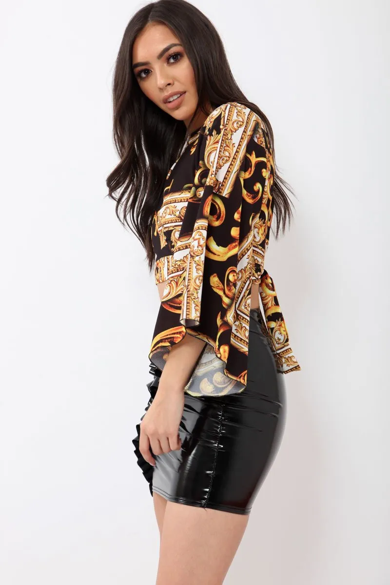 Black Scarf Print Plunge Top - Hatty