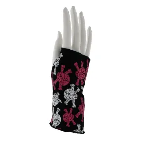 Black Short Fingerless Gloves with Coloured Skull & Crossbones