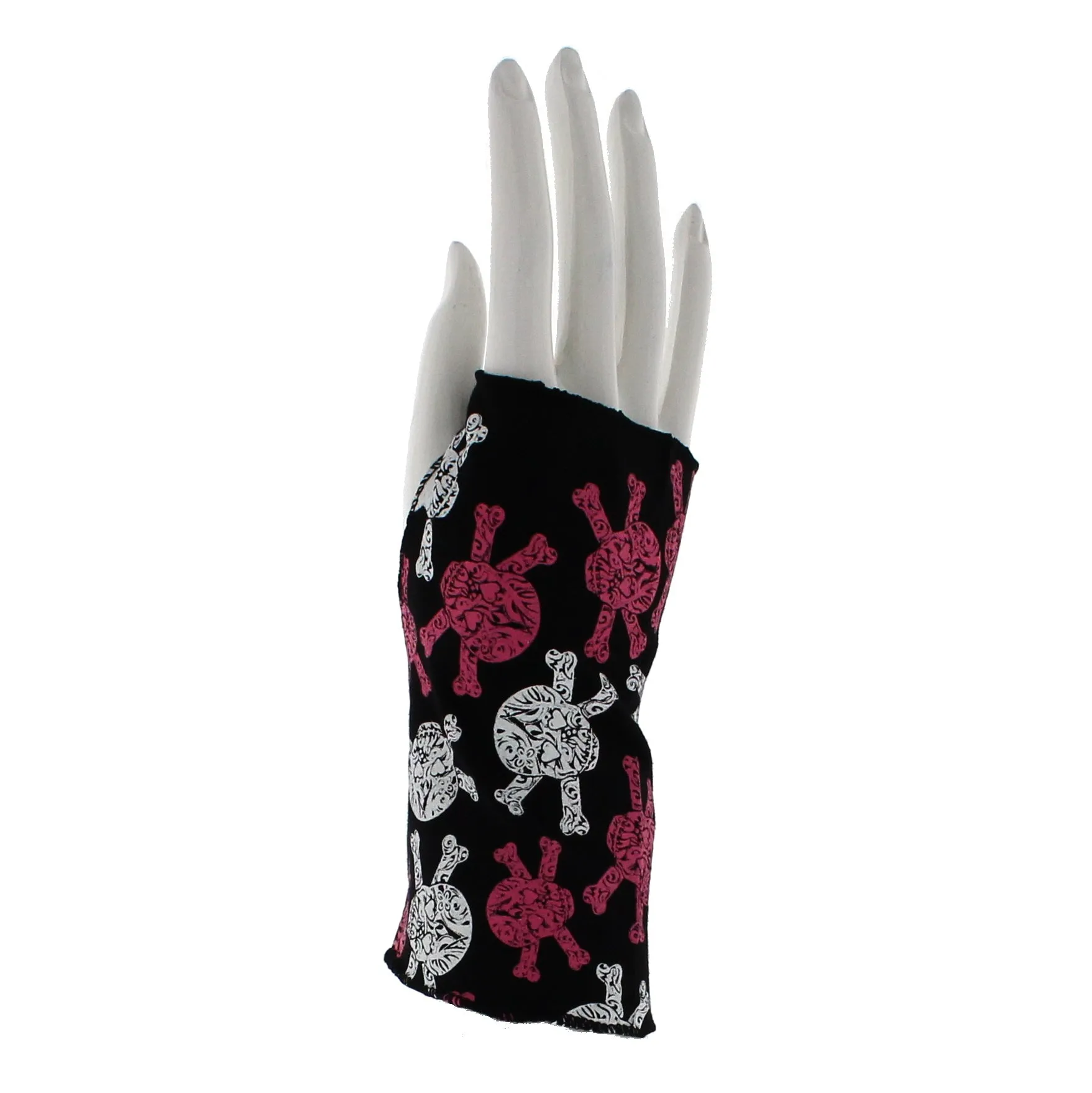 Black Short Fingerless Gloves with Coloured Skull & Crossbones