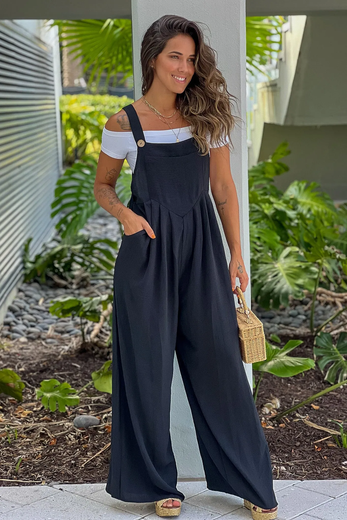 Black Square Neck Jumpsuit