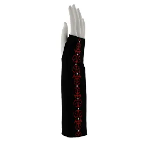 Black Studded Long Fingerless Gloves with Coloured Tribal Print