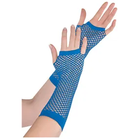 Blue Fishnet Gloves Long