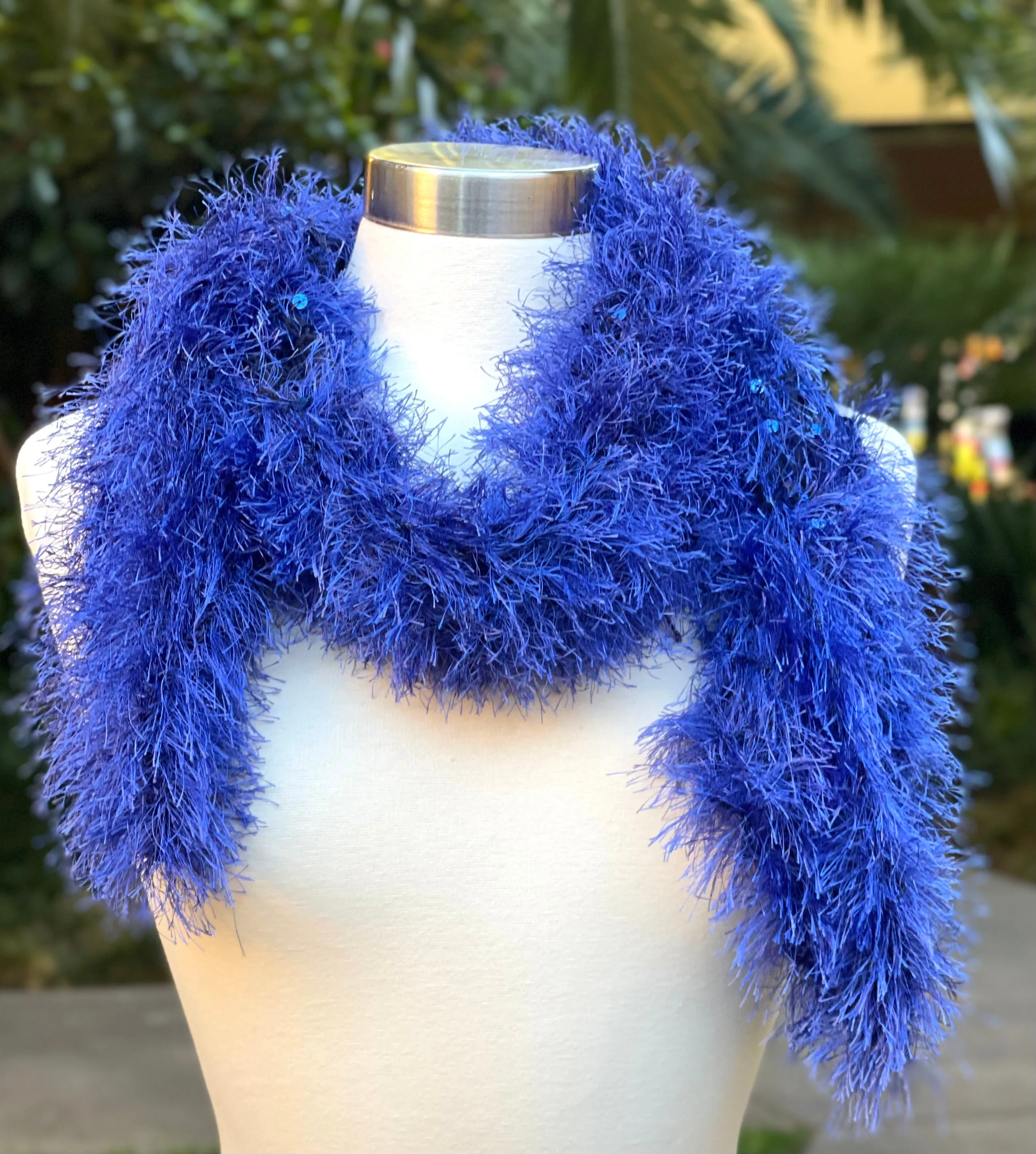 Blue Hand Openwork Knitted Scarf for Women