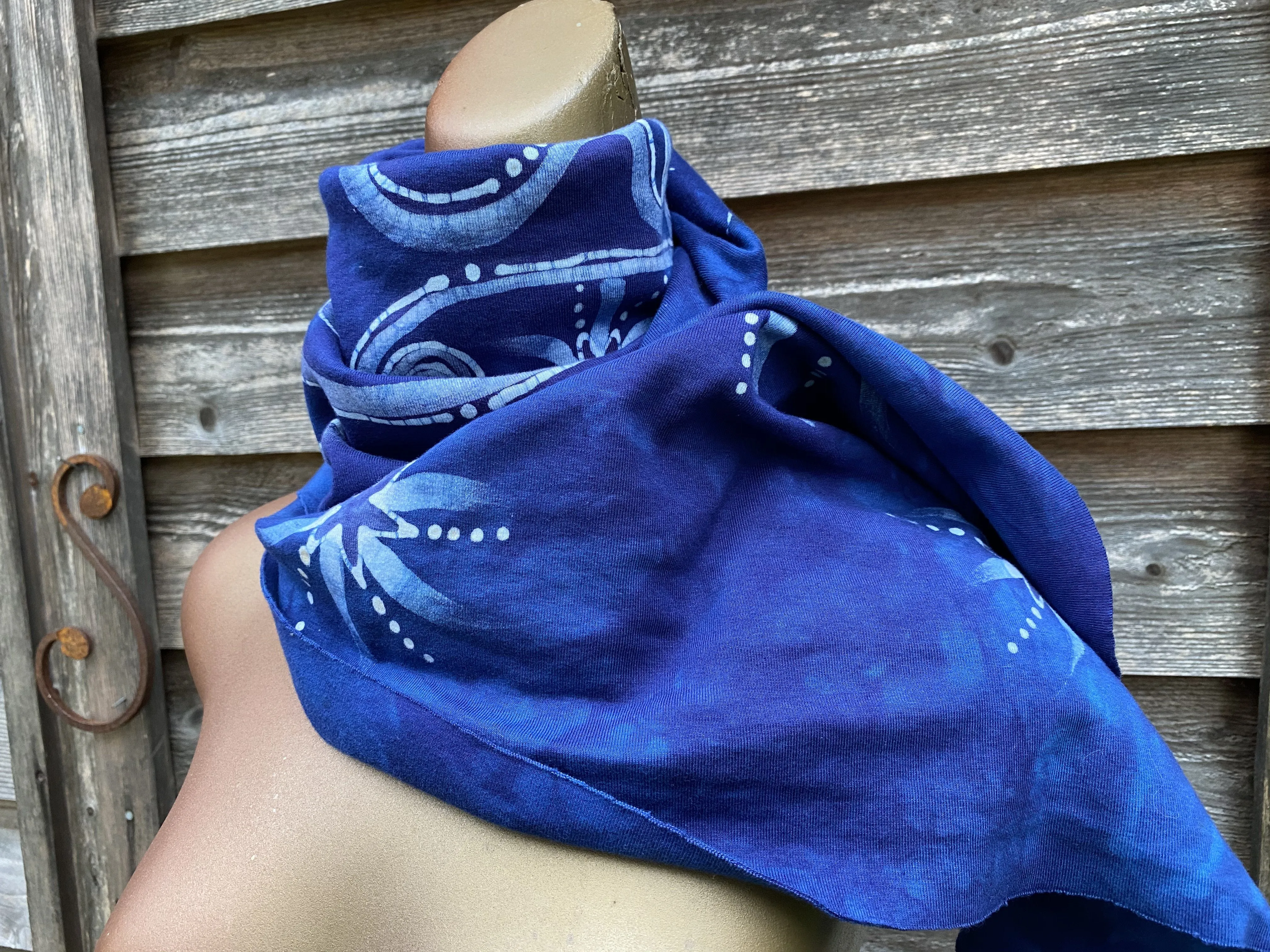 Blue Moon Rising - Hand Painted Organic Knit Fabric Scarf