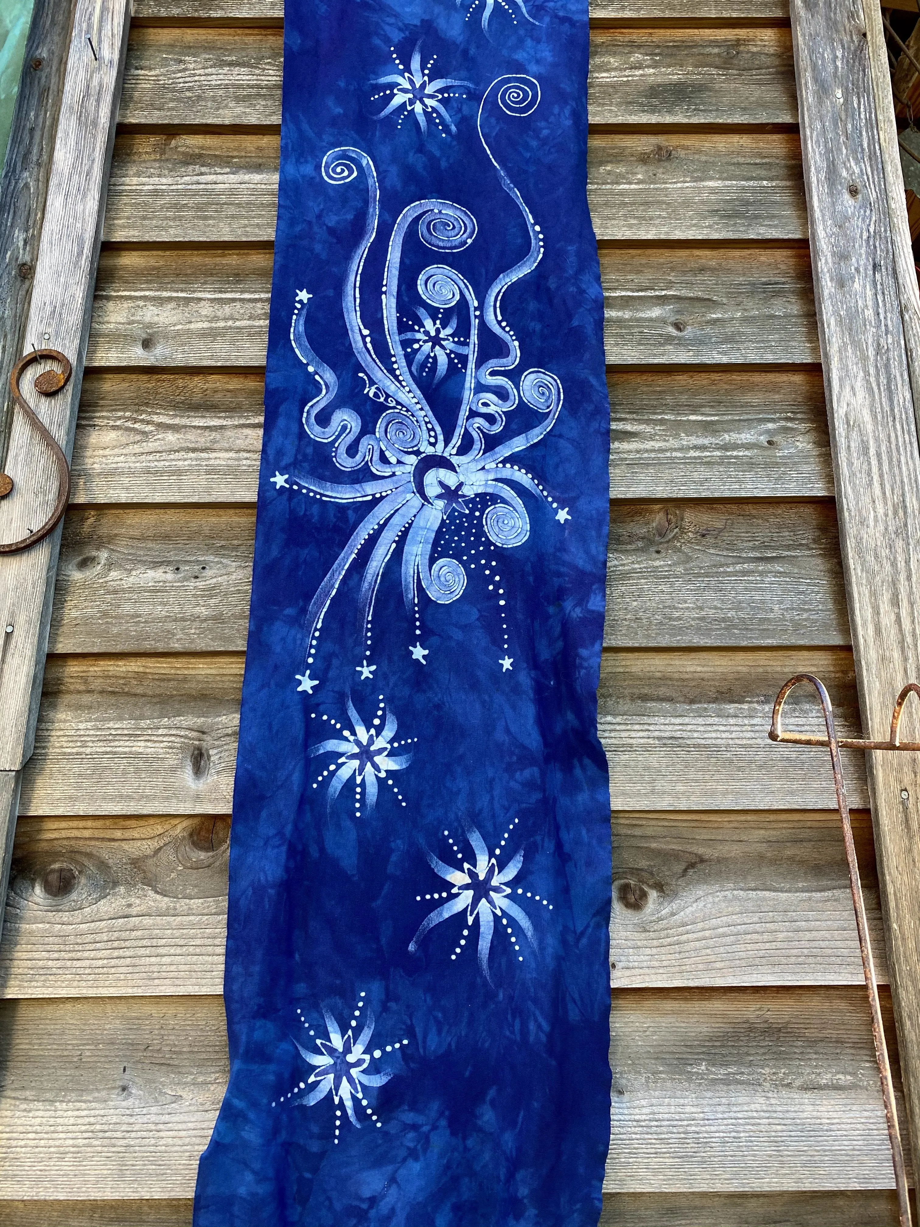 Blue Moon Rising - Hand Painted Organic Knit Fabric Scarf