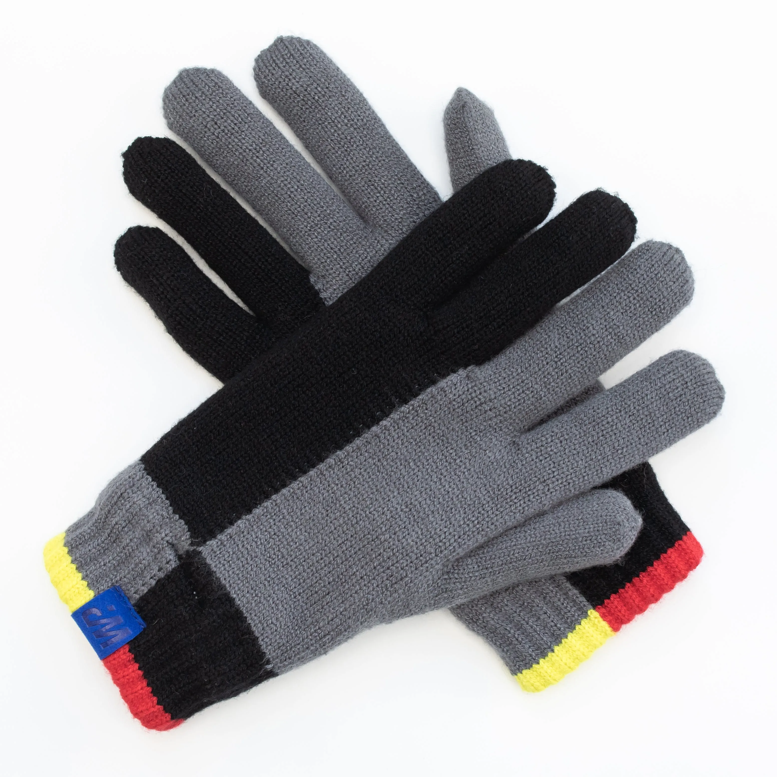 Boy's Grey Black Color Block Knit Gloves