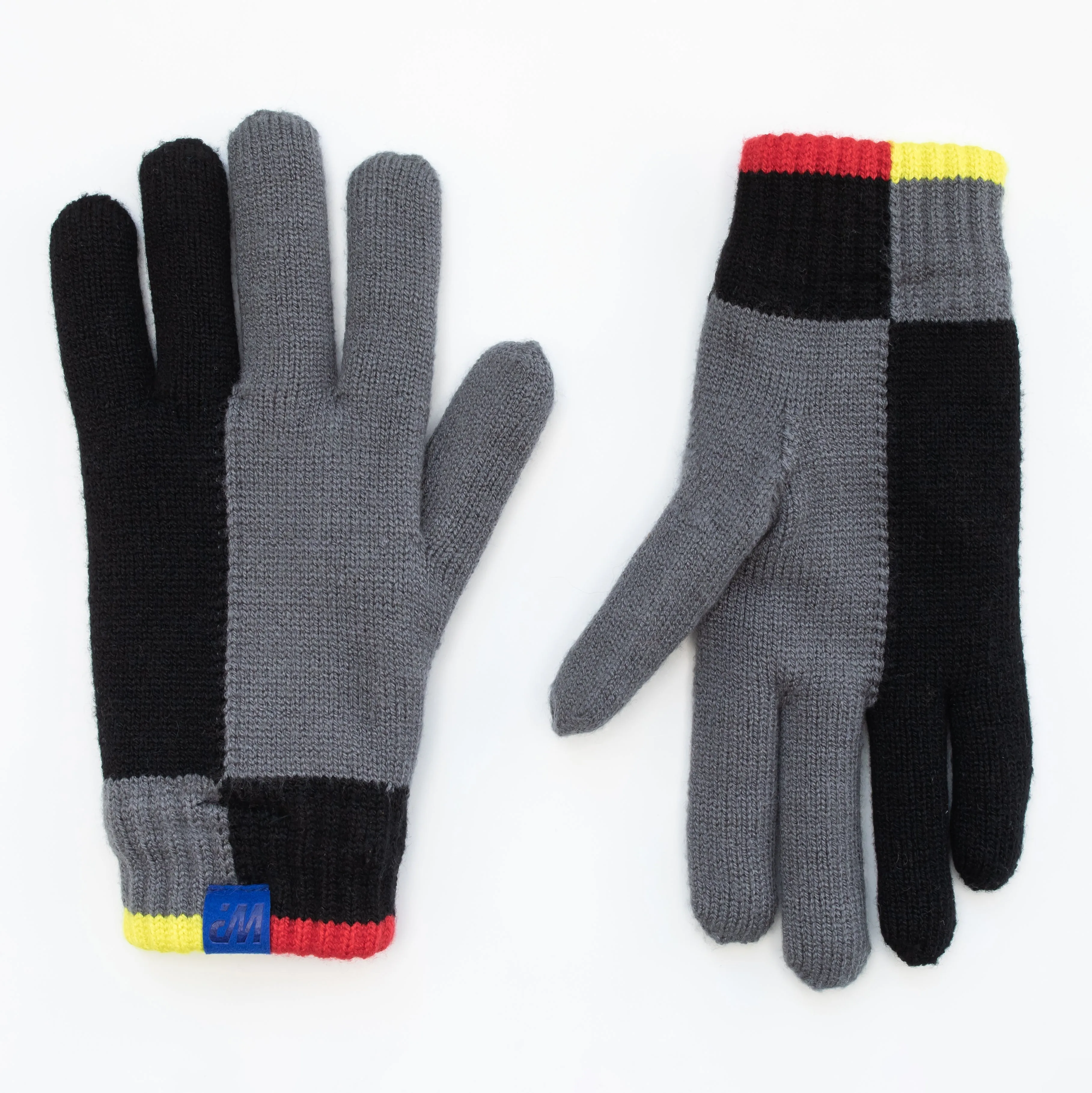 Boy's Grey Black Color Block Knit Gloves