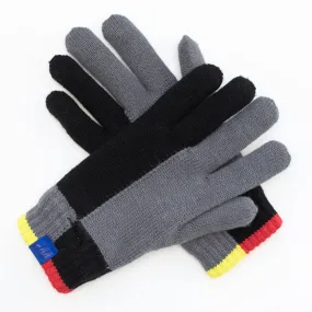 Boy's Grey Black Color Block Knit Gloves