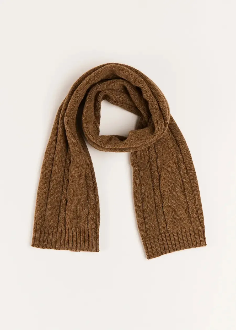 Cable Detail Knitted Scarf in Brown