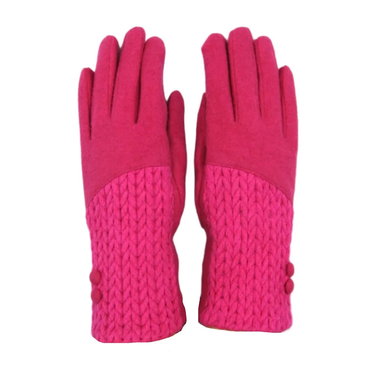 Cashmere Blend Buttoned Gloves - Fuchsia