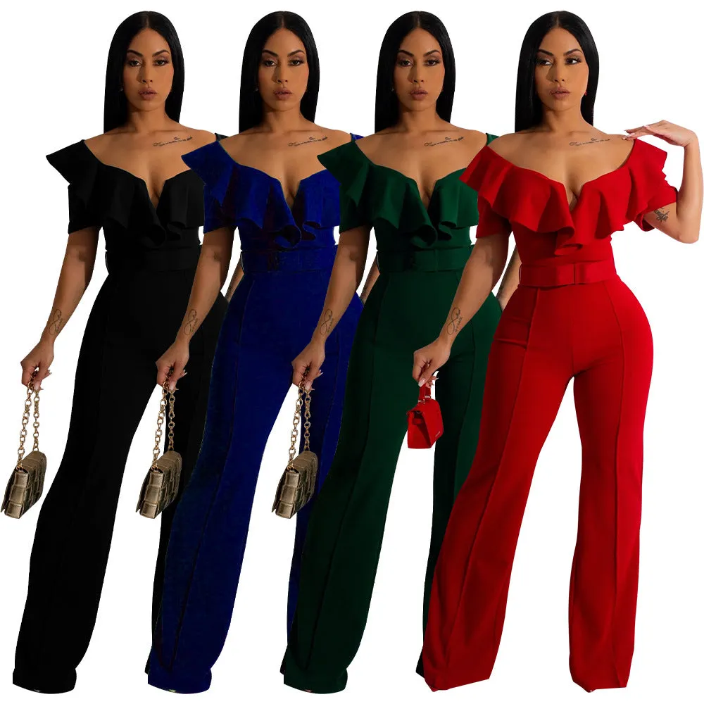 Casual Slim Fit Ruffle Jumpsuit