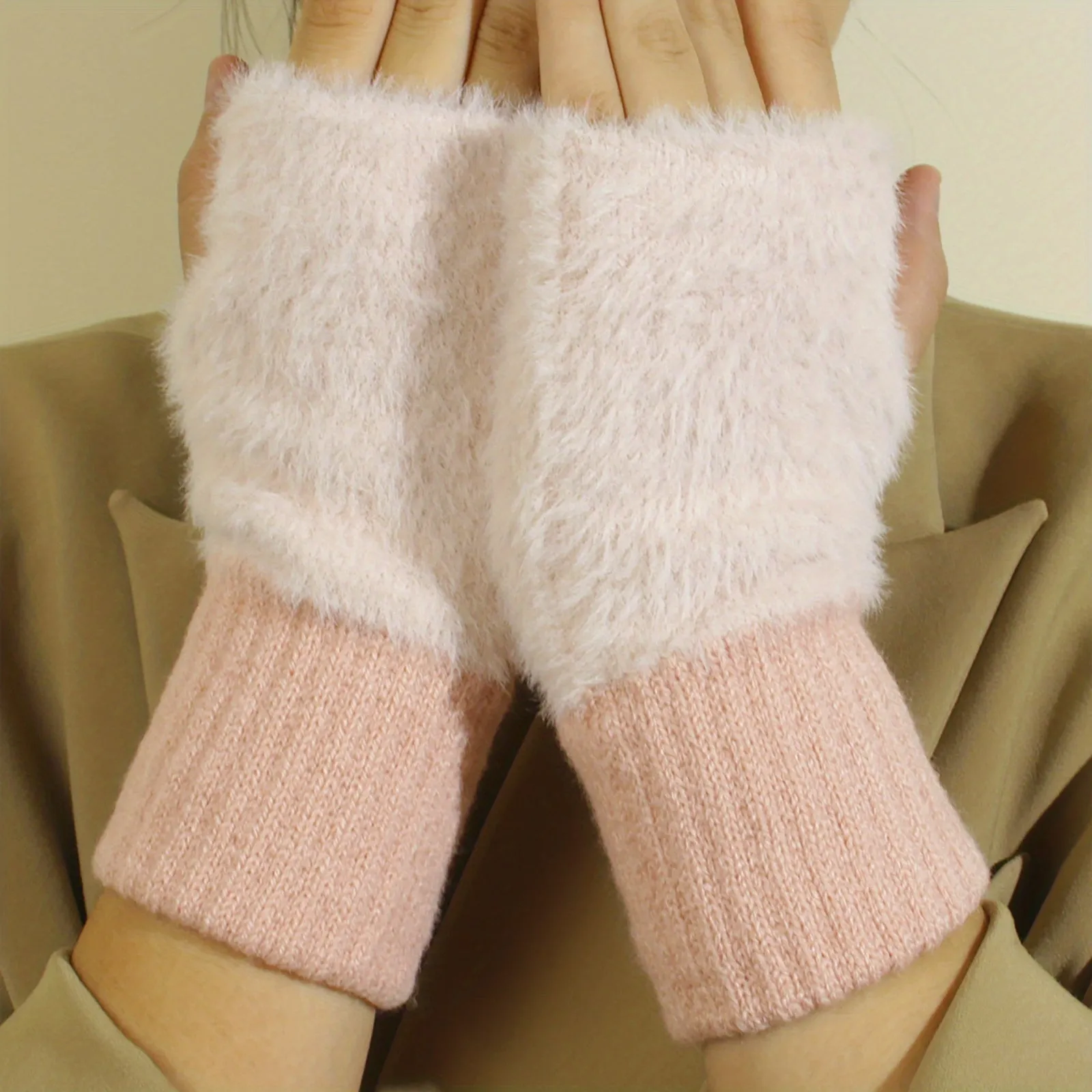 Chic Monochrome Half Finger Gloves for a Stylish Winter Look