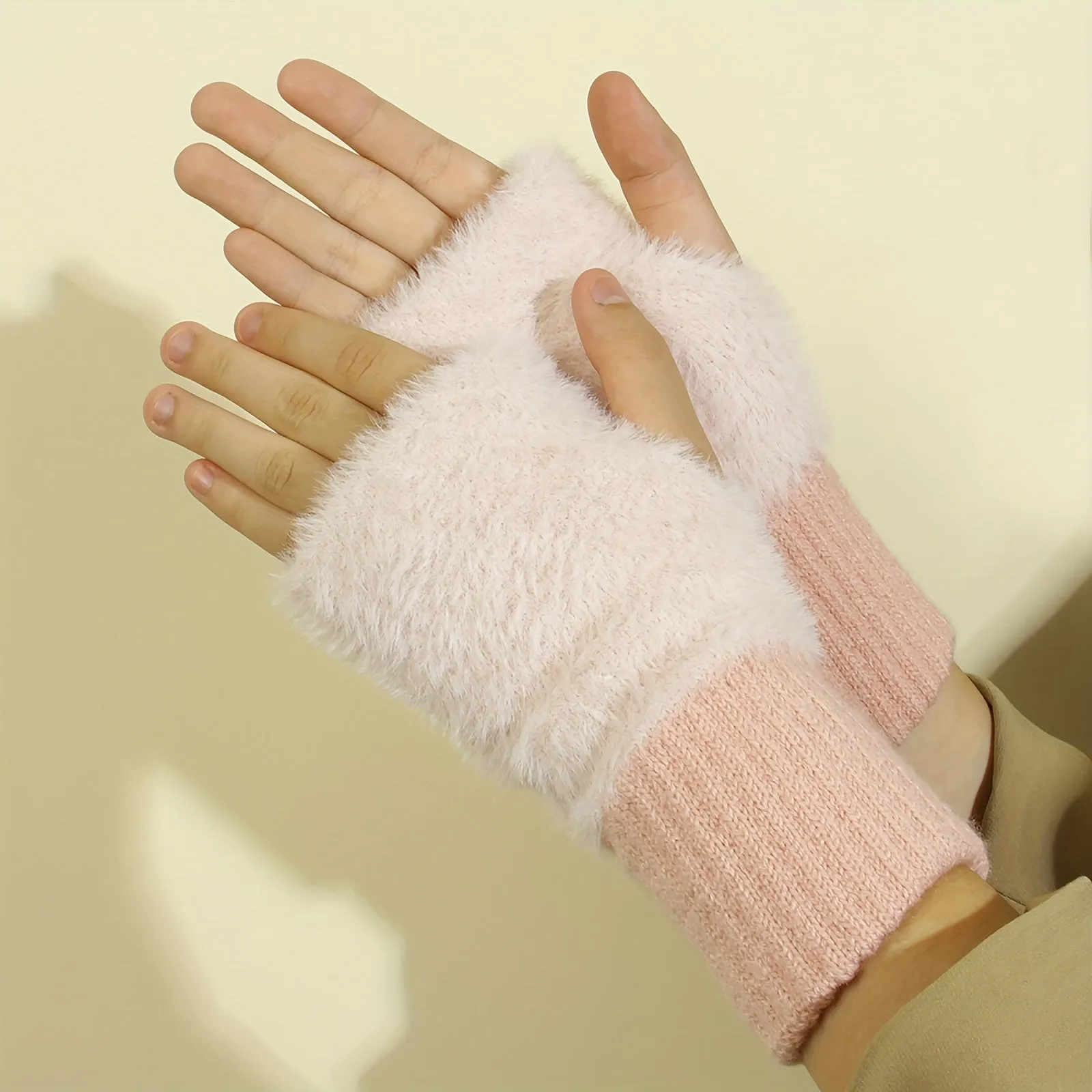 Chic Monochrome Half Finger Gloves for a Stylish Winter Look