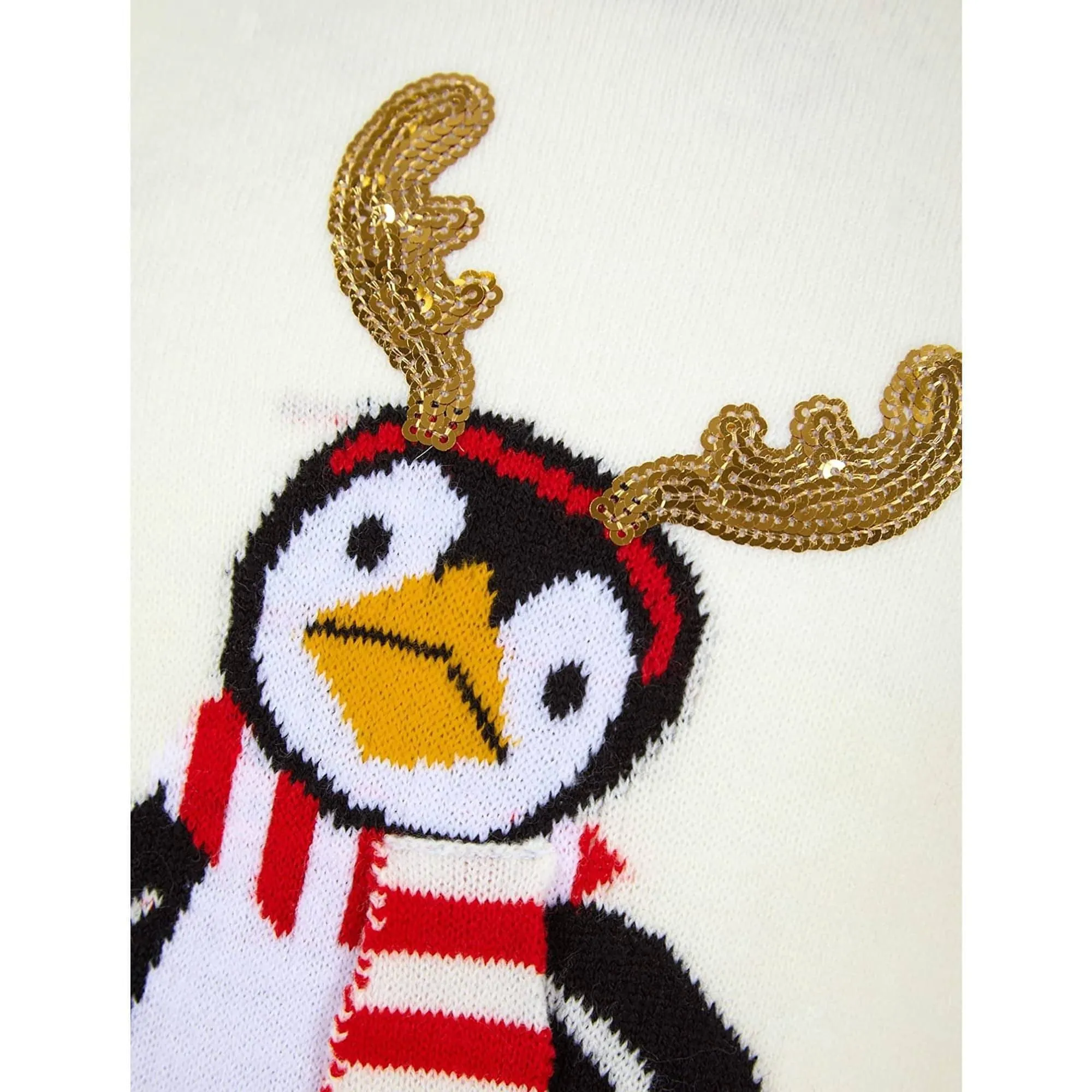 Christmas Antler Penguin Junior Christmas Jumper - Cream