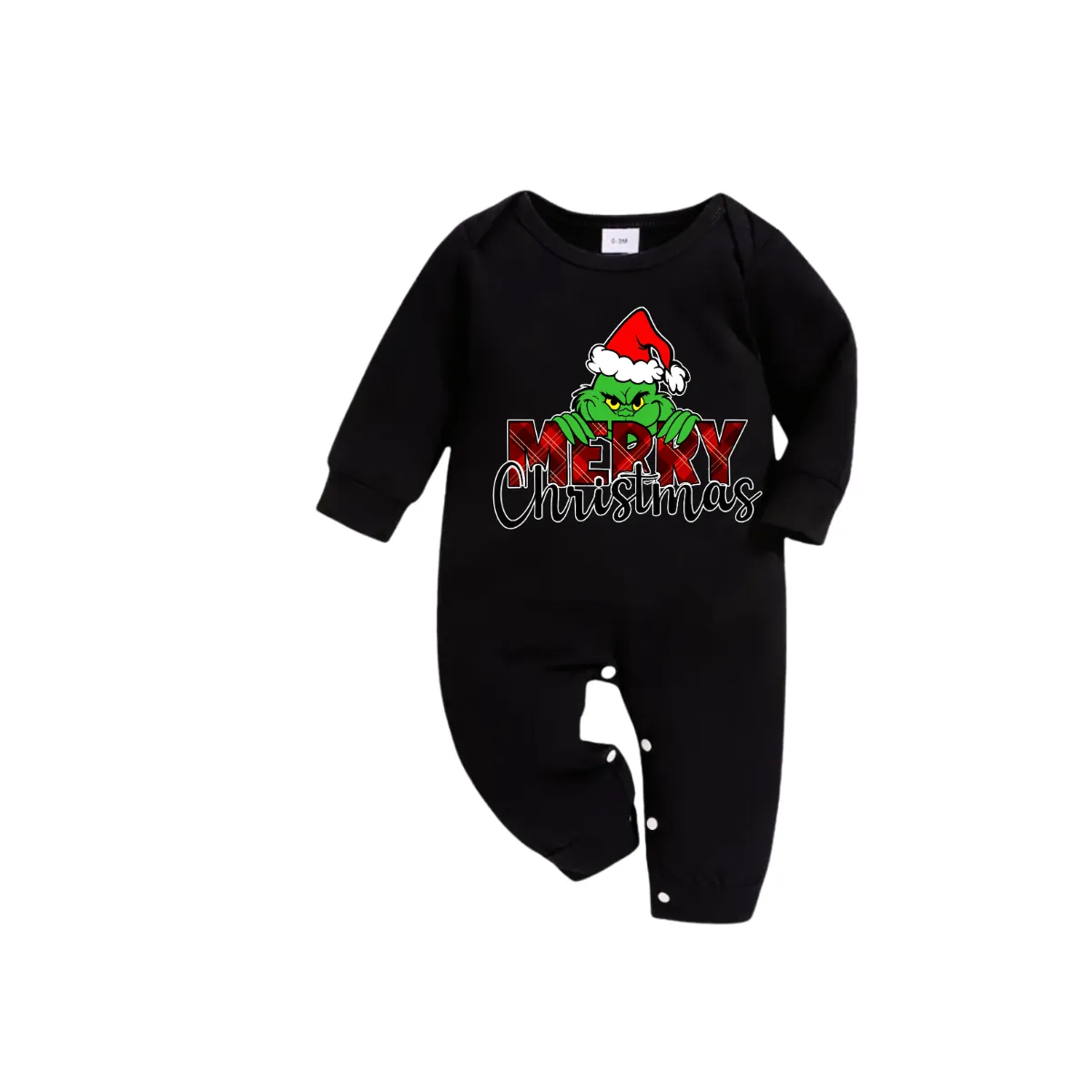 Christmas Cartoon Pattern and Merry Christmas Print Black Long Sleeve Top with Blue & Black Plaid Family Matching Pajamas