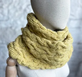 Classic cable hand knit scarf - mustard