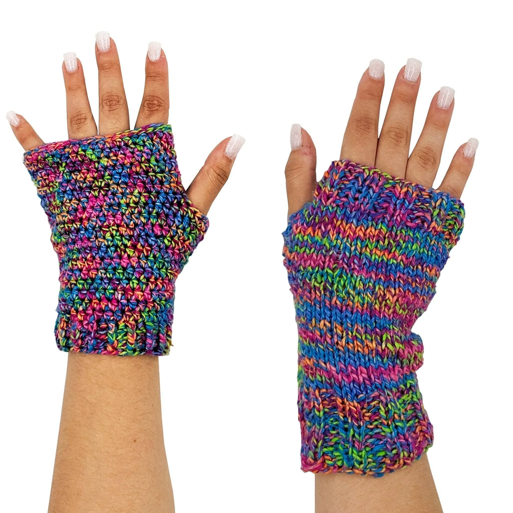 Colorful Fingerless Mitts Knitting and Crochet Kit