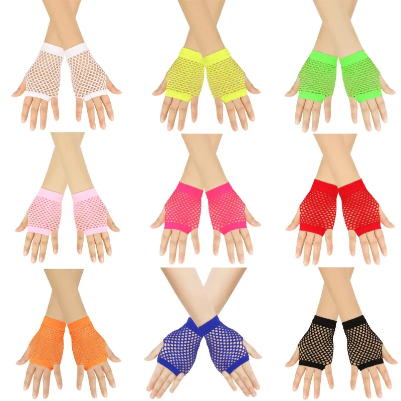 Colorful Fishnet Gloves Edgy Y2K Style for Women