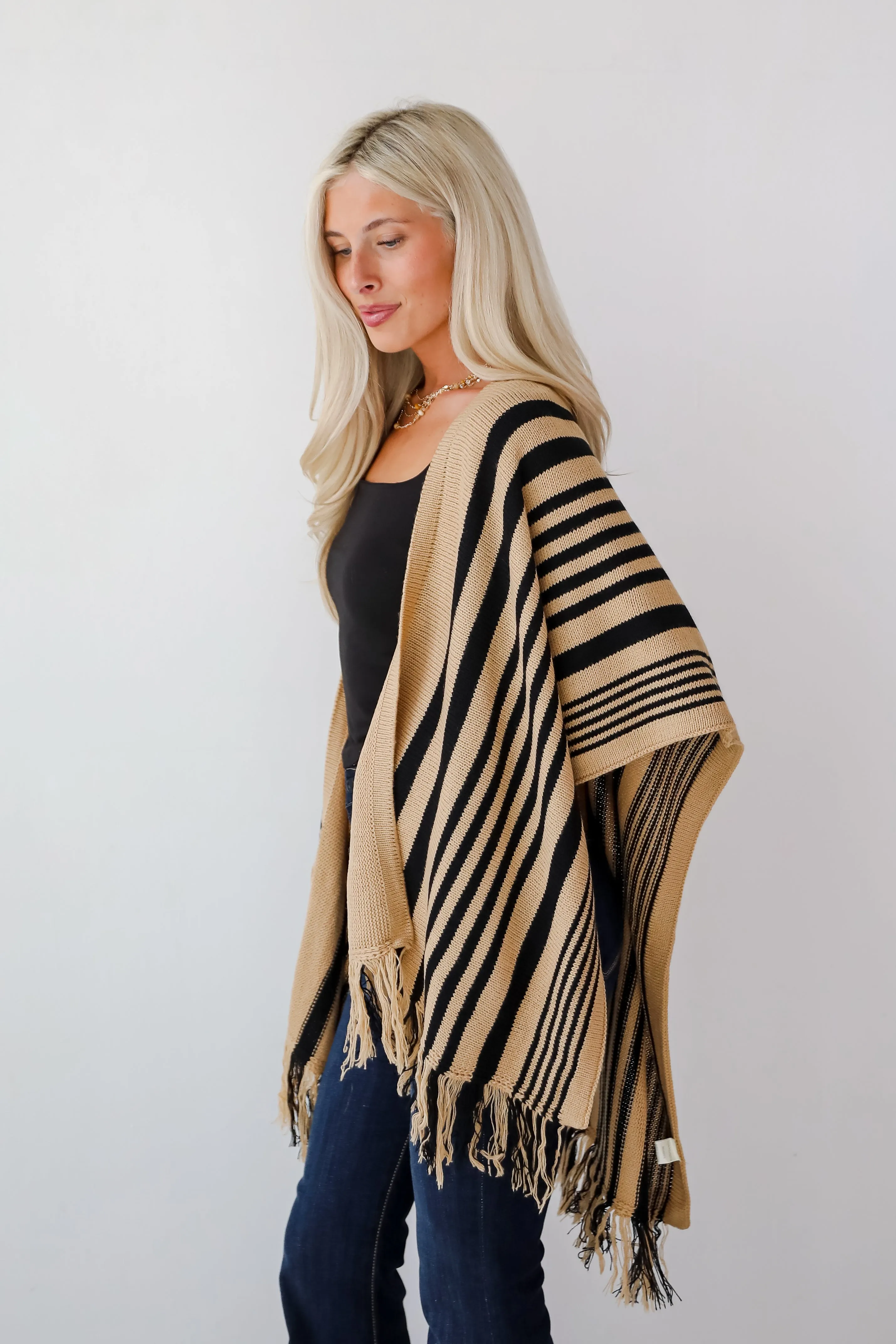 Comfy Concept Beige Striped Fringe Kimono - DOORBUSTER