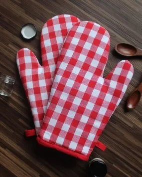 Cotton Gingham Check Red Oven Gloves Pack Of 2